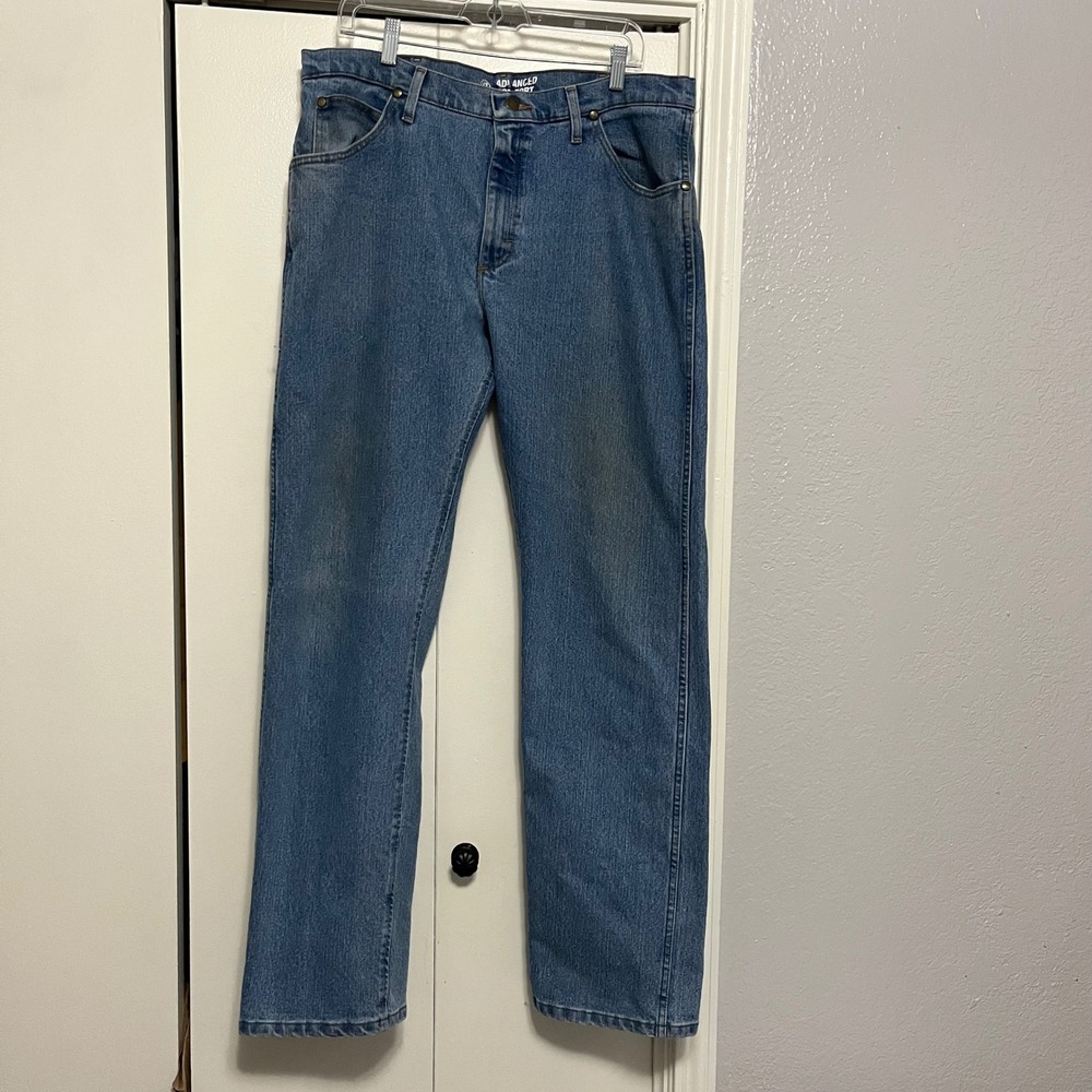 Wrangler 47 Regular Fit Advanced Comfort Blue Denim Jeans Straight Leg - Picture 5 of 6